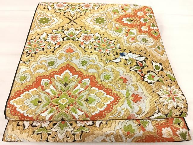 平和屋着物◎六通柄　京袋帯　唐織　飾花文　義　金彩　正絹　逸品　AABK0492yx