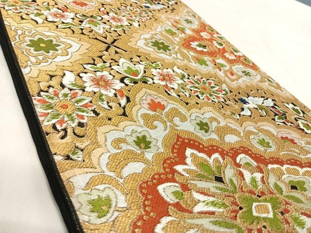 平和屋着物◎六通柄　京袋帯　唐織　飾花文　義　金彩　正絹　逸品　AABK0492yx
