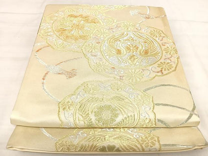 平和屋着物◎六通柄袋帯　鏡裏鳳凰花文　金銀糸　正絹　逸品　AABK0494yx