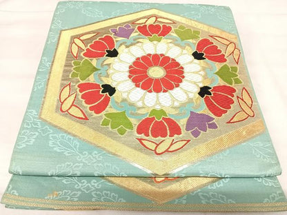 平和屋着物◎六通柄　京袋帯　唐織　花亀甲文　金糸　正絹　逸品　AABK0495yx