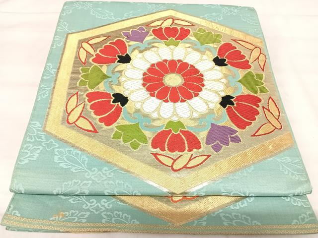 平和屋着物◎六通柄　京袋帯　唐織　花亀甲文　金糸　正絹　逸品　AABK0495yx