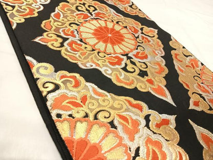 平和屋着物◎六通柄　本袋帯　唐織　飾花文　黒地　金銀糸　正絹　逸品　AABK0510yx