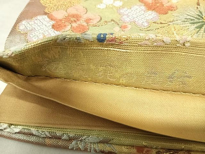 平和屋着物◎六通柄袋帯　唐織　松文花の丸文　金糸　正絹　逸品　AABK0511yx