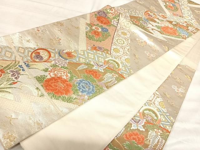 平和屋着物◎六通柄袋帯　唐織　瑞祥聚楽文　九百別織　金糸　正絹　逸品　AABK0512yx
