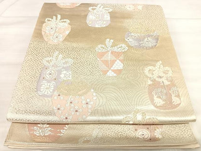 平和屋着物◎六通柄袋帯　唐織　仕覆文　金銀糸　正絹　逸品　AABK0513yx