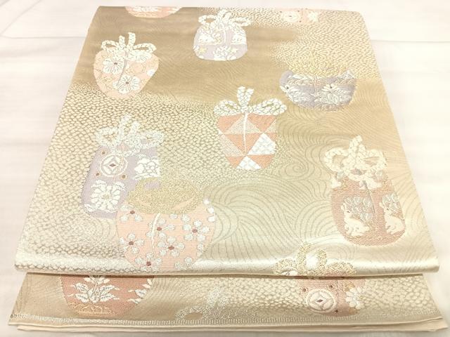 平和屋着物◎六通柄袋帯　唐織　仕覆文　金銀糸　正絹　逸品　AABK0513yx
