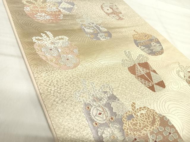 平和屋着物◎六通柄袋帯　唐織　仕覆文　金銀糸　正絹　逸品　AABK0513yx