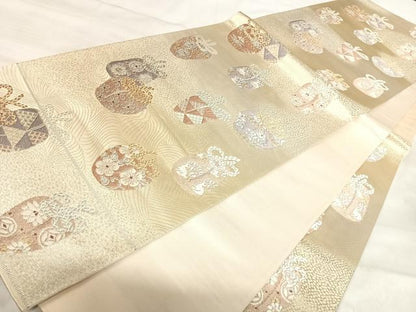 平和屋着物◎六通柄袋帯　唐織　仕覆文　金銀糸　正絹　逸品　AABK0513yx