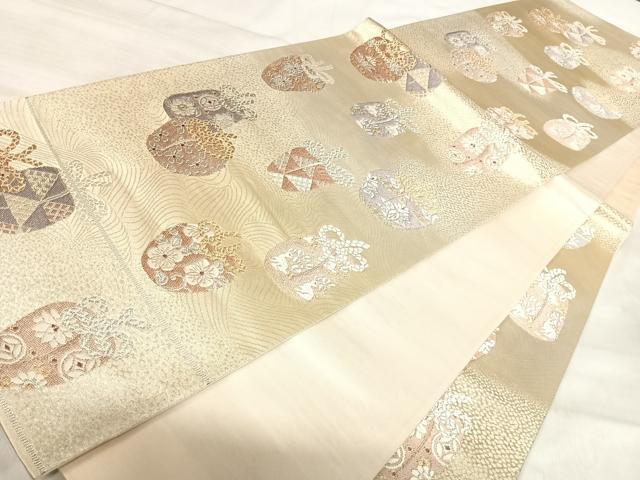 平和屋着物◎六通柄袋帯　唐織　仕覆文　金銀糸　正絹　逸品　AABK0513yx