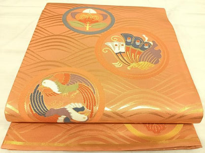 平和屋着物◎六通柄袋帯　唐織　鳳凰花蝶文　桐　金糸　正絹　逸品　AABK0518yx