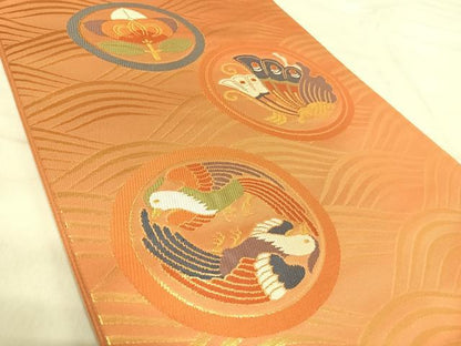 平和屋着物◎六通柄袋帯　唐織　鳳凰花蝶文　桐　金糸　正絹　逸品　AABK0518yx