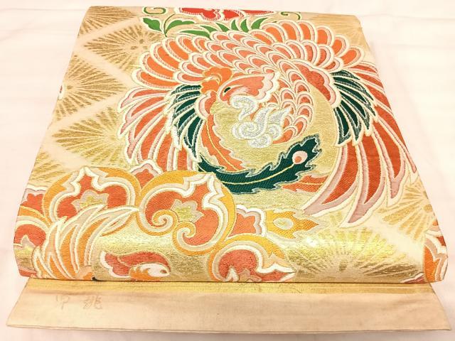 平和屋着物◎アンティーク　大正ロマン　京袋帯　丸帯　唐織　鳳凰花文　金銀糸　正絹　逸品　AABK0519yx
