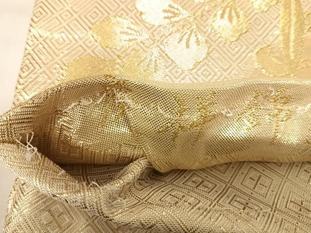 平和屋着物◎佐賀錦　六通柄袋帯　草花文　慶祥錦　金糸　正絹　逸品　AABK0521yx