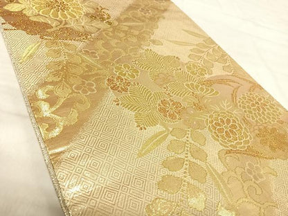 平和屋着物◎佐賀錦　六通柄袋帯　草花文　慶祥錦　金糸　正絹　逸品　AABK0521yx