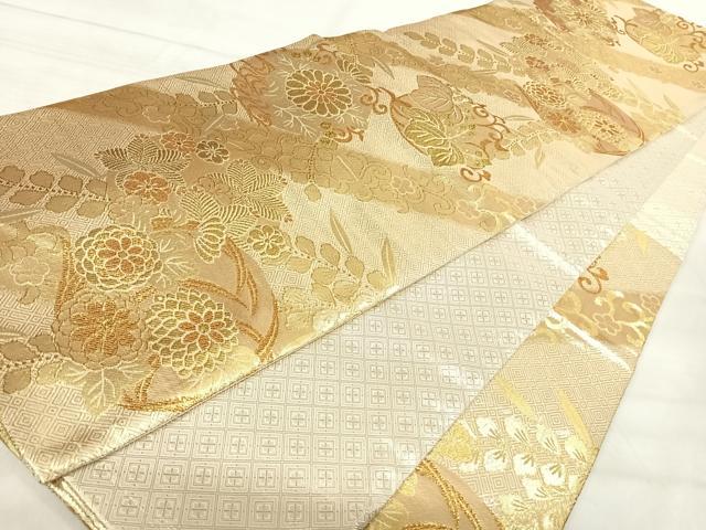 平和屋着物◎佐賀錦　六通柄袋帯　草花文　慶祥錦　金糸　正絹　逸品　AABK0521yx