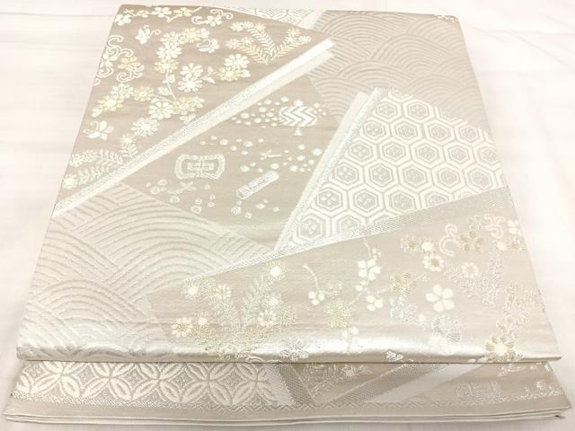 平和屋着物◎六通柄袋帯　唐織　切り嵌め花文　金銀糸　正絹　逸品　AABK0522yx