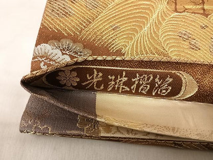 平和屋着物◎六通柄袋帯　唐織　光琳摺箔　九百錦　扇面風景花文　正絹　逸品　AABK0525yx