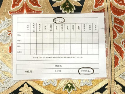 平和屋着物◎六通柄　本袋帯　唐織　更紗花文　黒地　金銀糸　正絹　逸品　AABK0528yx