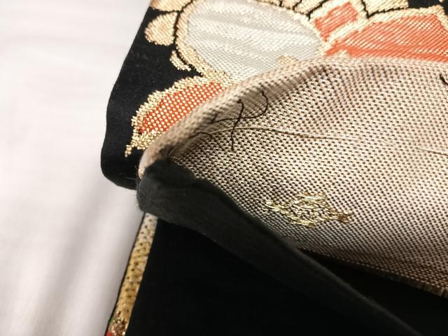 平和屋着物◎六通柄袋帯　唐織　舞花文　黒地　金糸　正絹　逸品　AABK0532yx