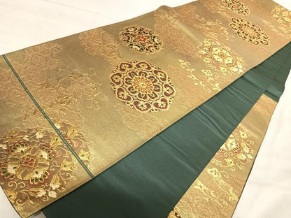 平和屋着物◎六通柄袋帯　唐織　正倉院花文　金糸　引箔　正絹　逸品　AABK0535yx