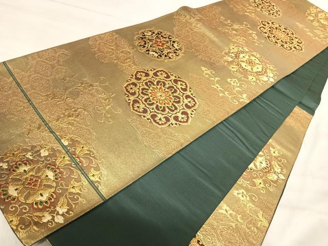 平和屋着物◎六通柄袋帯　唐織　正倉院花文　金糸　引箔　正絹　逸品　AABK0535yx