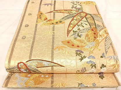 平和屋着物◎六通柄袋帯　唐織　舞蝶文　金糸　正絹　逸品　AABK0536yx