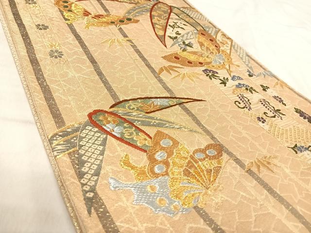 平和屋着物◎六通柄袋帯　唐織　舞蝶文　金糸　正絹　逸品　AABK0536yx