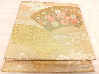 平和屋着物◎六通柄袋帯　唐織　地紙花文　金糸　正絹　逸品　AABK0537yx