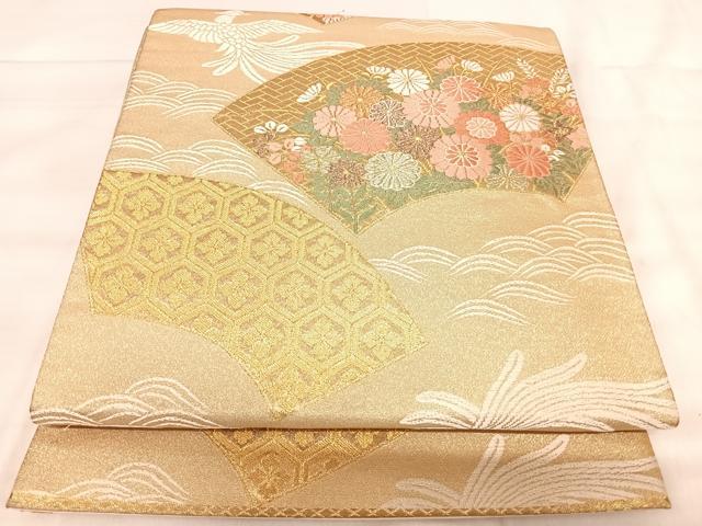 平和屋着物◎六通柄袋帯　唐織　地紙花文　金糸　正絹　逸品　AABK0537yx