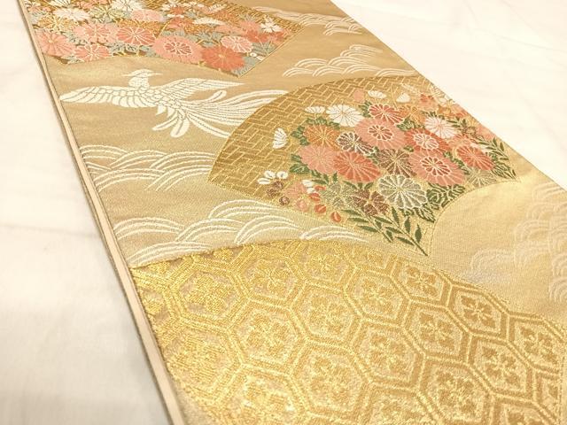 平和屋着物◎六通柄袋帯　唐織　地紙花文　金糸　正絹　逸品　AABK0537yx