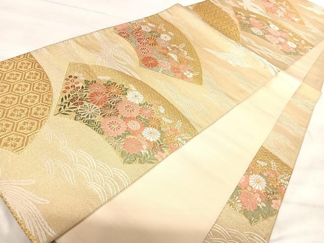 平和屋着物◎六通柄袋帯　唐織　地紙花文　金糸　正絹　逸品　AABK0537yx