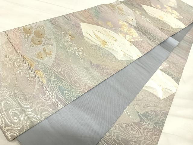 平和屋着物◎六通柄袋帯　地紙飛鶴文　金銀糸　正絹　逸品　AABK0539yx