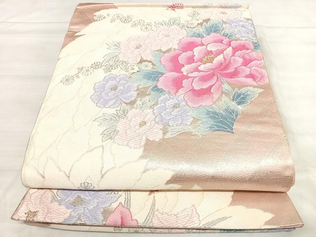 平和屋着物◎六通柄袋帯　唐織　草花文　金銀糸　正絹　逸品　AABK0540yx
