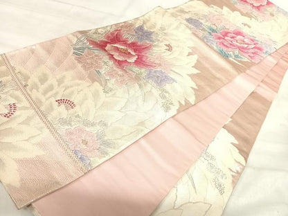 平和屋着物◎六通柄袋帯　唐織　草花文　金銀糸　正絹　逸品　AABK0540yx