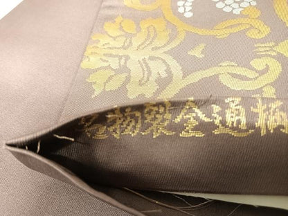 平和屋着物◎名物裂全通柄袋帯　花唐草文　金糸　正絹　逸品　AABK0541yx