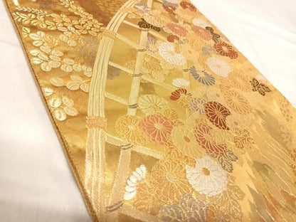 平和屋着物◎六通柄袋帯　唐織　初音蒔絵紋　金銀糸　正絹　逸品　AABK0545yx
