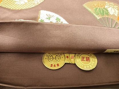 平和屋着物◎西陣　六通柄袋帯　唐織　扇面花文　金糸　正絹　逸品　AABK0547yx