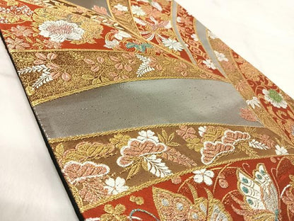 平和屋着物◎六通柄袋帯　鳳凰花蝶文　華金彩　金銀糸　正絹　逸品　AABK0551yx