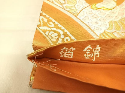 平和屋着物◎六通柄袋帯　鶴　箔錦　金銀糸　正絹　逸品　AABK0552yx