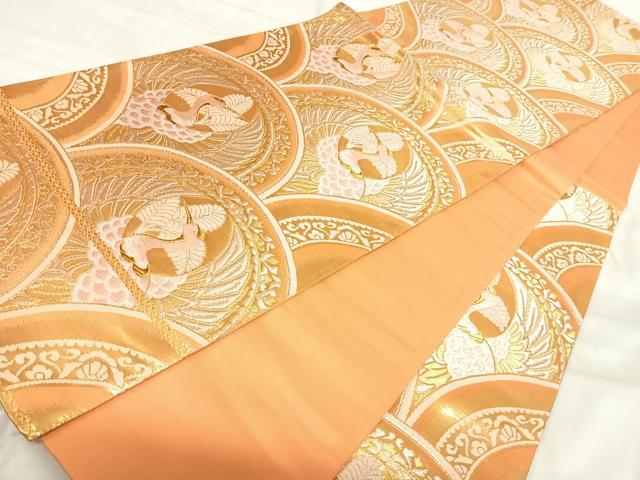 平和屋着物◎六通柄袋帯　鶴　箔錦　金銀糸　正絹　逸品　AABK0552yx