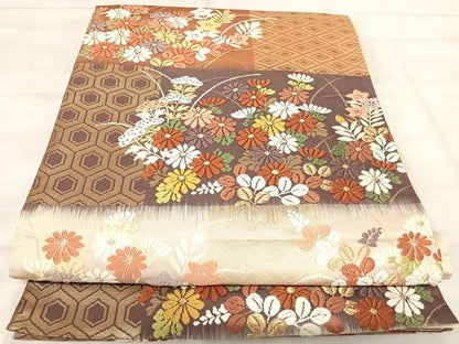 平和屋着物◎六通柄袋帯　唐織　草花文　金糸　正絹　逸品　AABK0554yx