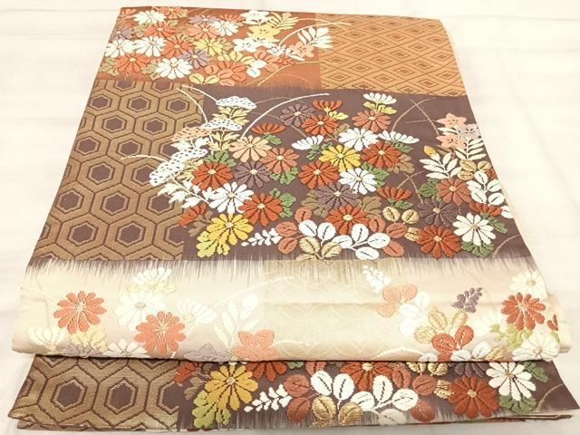 平和屋着物◎六通柄袋帯　唐織　草花文　金糸　正絹　逸品　AABK0554yx