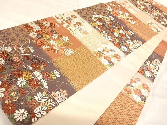 平和屋着物◎六通柄袋帯　唐織　草花文　金糸　正絹　逸品　AABK0554yx