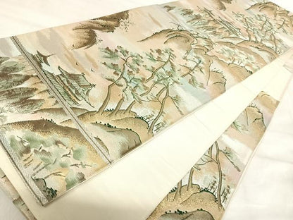 平和屋着物◎六通柄袋帯　京風景文　金銀糸　正絹　逸品　AABK0555yx