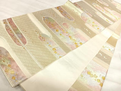 平和屋着物◎六通柄袋帯　箔散らし　金銀糸　正絹　逸品　AABK0568yx