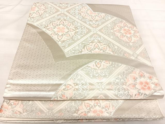 平和屋着物◎六通柄袋帯　唐織　正倉院花文　銀糸　正絹　逸品　AABK0571yx