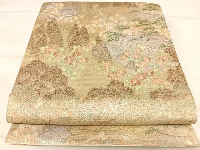 平和屋着物◎六通柄袋帯　風景樹林文　金銀糸　正絹　逸品　AABK0577yx