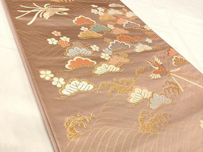 平和屋着物◎六通柄袋帯　唐織　鳳凰梅松文　金銀糸　正絹　逸品　AABK0578yx