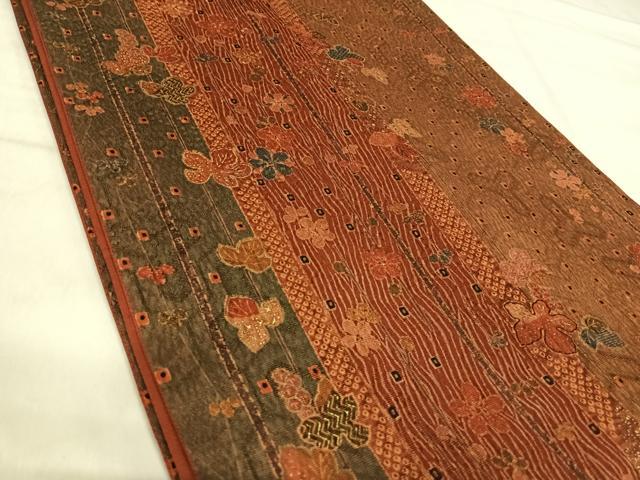 平和屋着物◎全通柄袋帯　舞花文　金彩　正絹　逸品　AABK0579yx