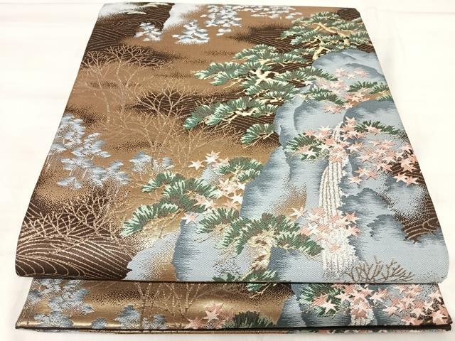 平和屋着物◎六通柄袋帯　唐織　風景松文　金銀糸　正絹　逸品　AABK0580yx